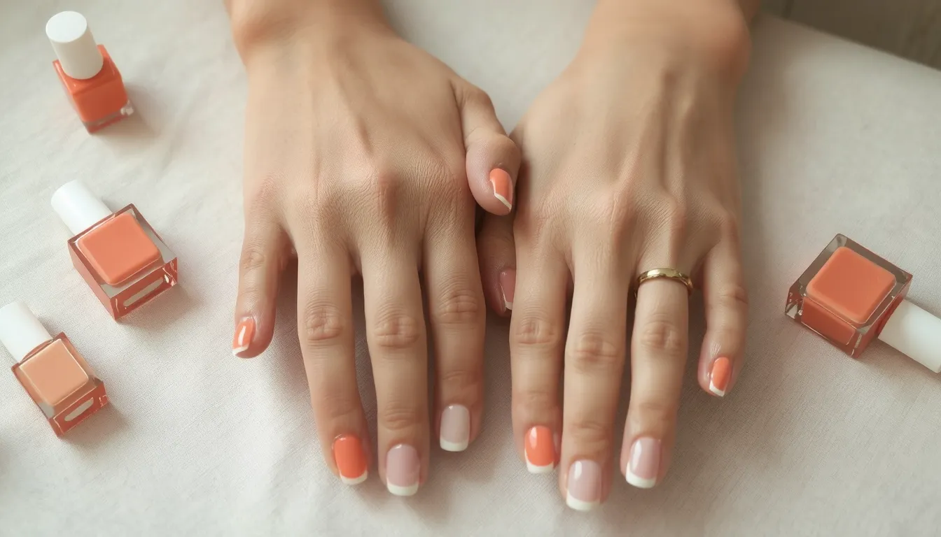 ongle corail et blanc