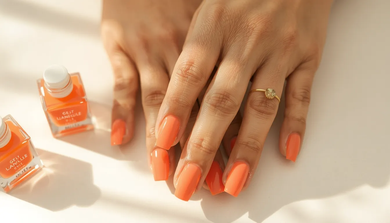 ongle gel corail et or